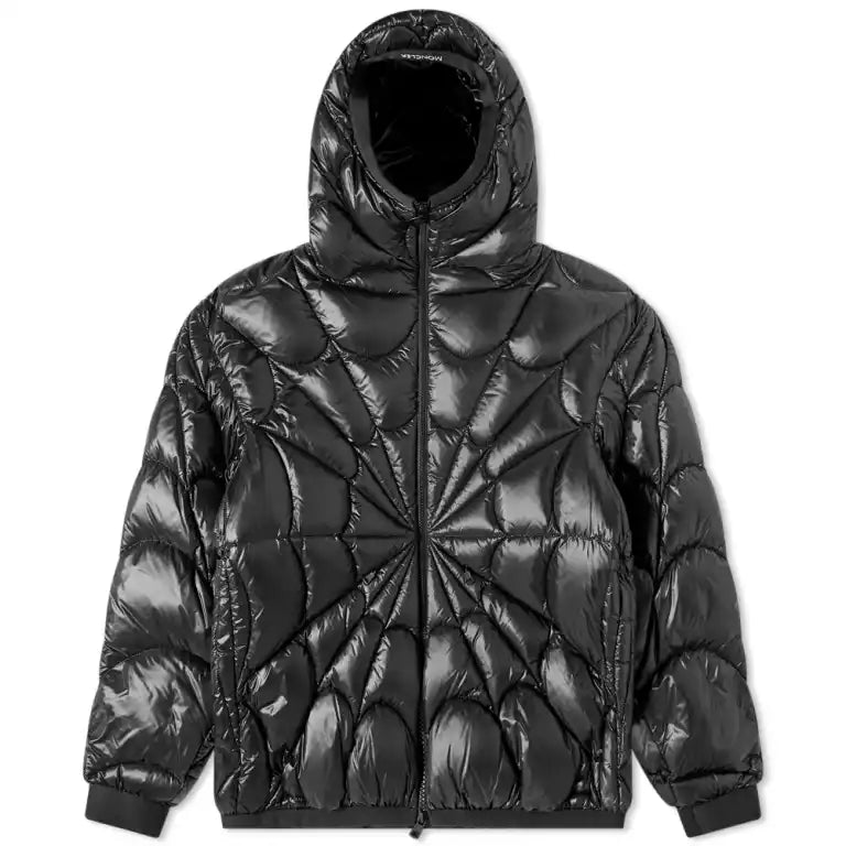 Moncler Black Spider Web Quilted Hooded Down Jacket