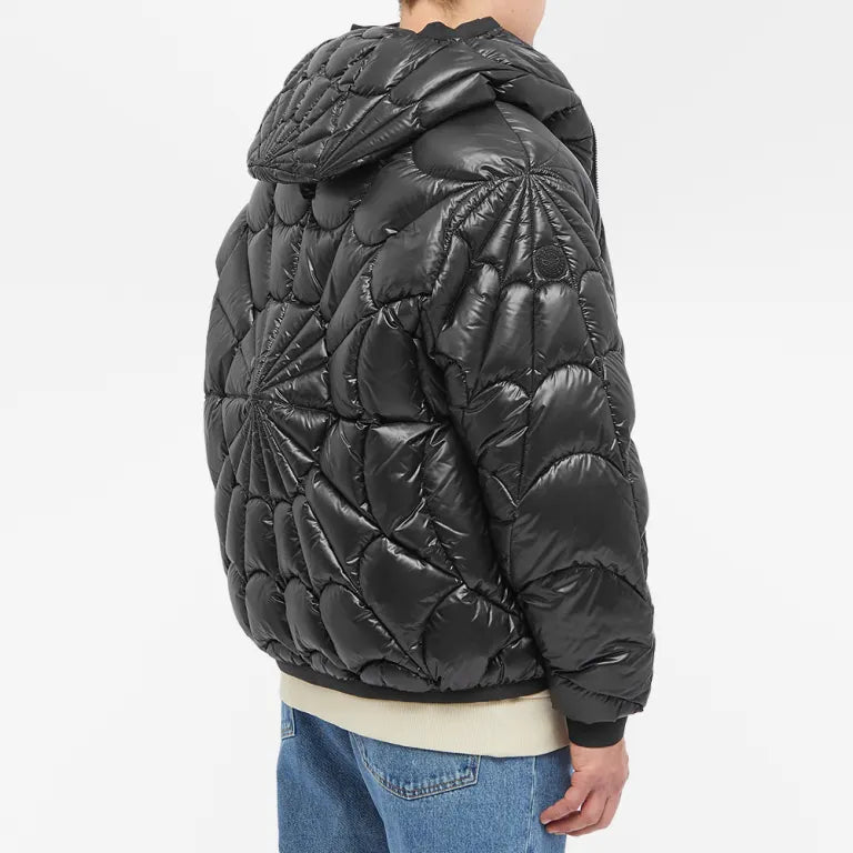 Moncler Black Spider Web Quilted Hooded Down Jacket