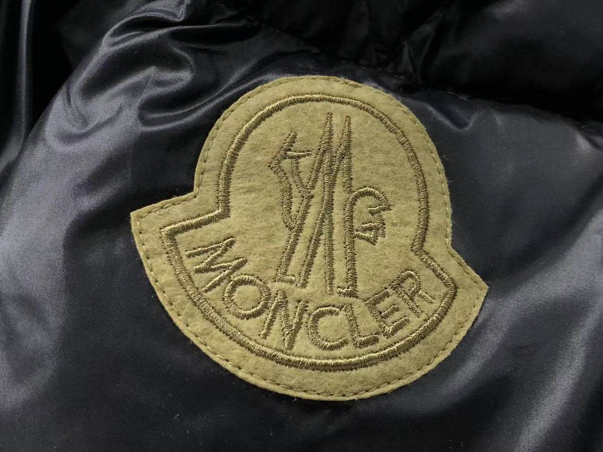 Moncler Black Glossy Gold Badge Snap-Front Down Jacket