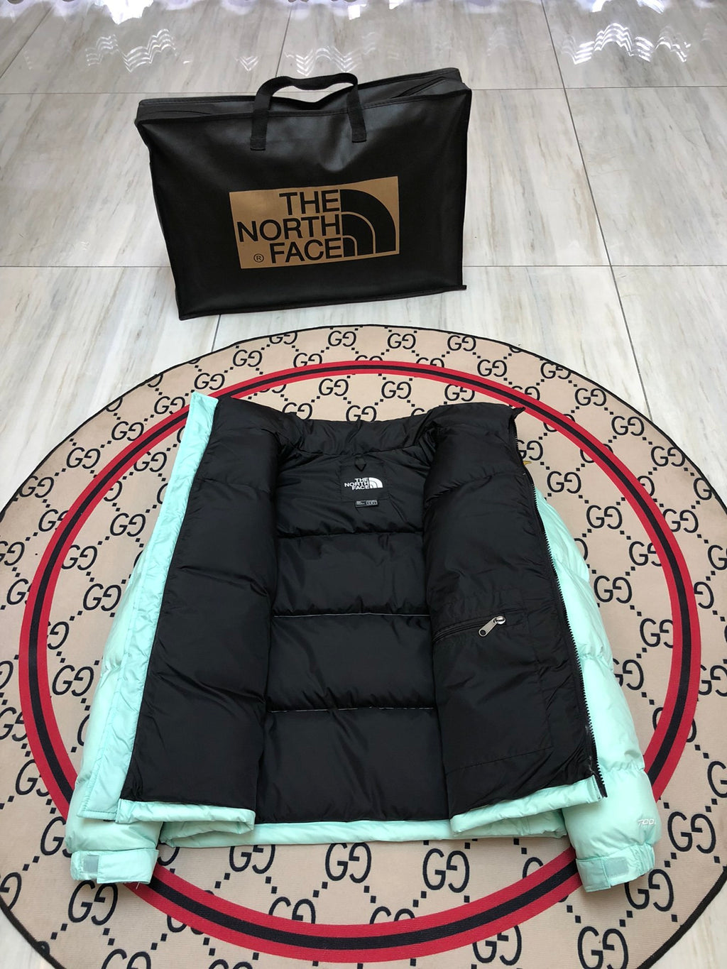 The North Face Mint Nuptse 700-Fill Down Jacket Black Colorblock