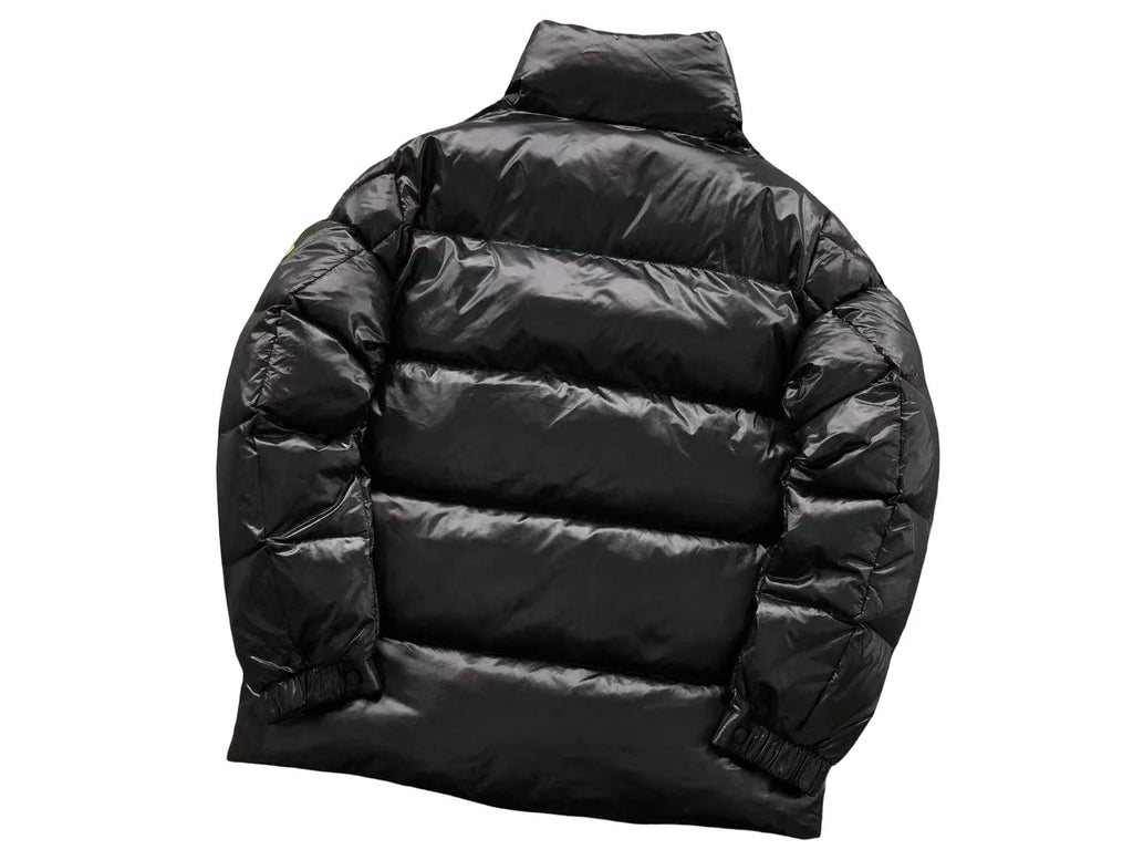 Moncler Black Glossy Gold Badge Snap-Front Down Jacket