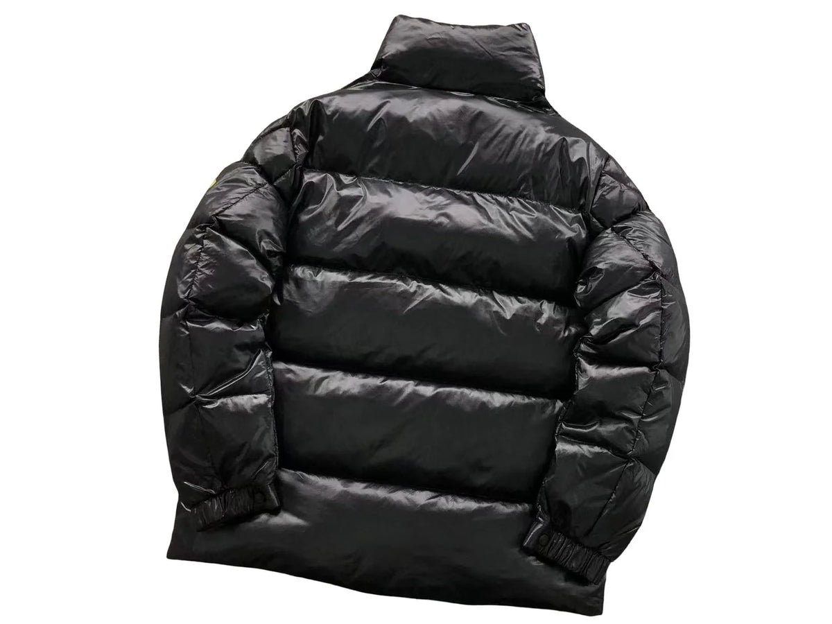 Moncler Black Glossy Gold Badge Snap-Front Down Jacket
