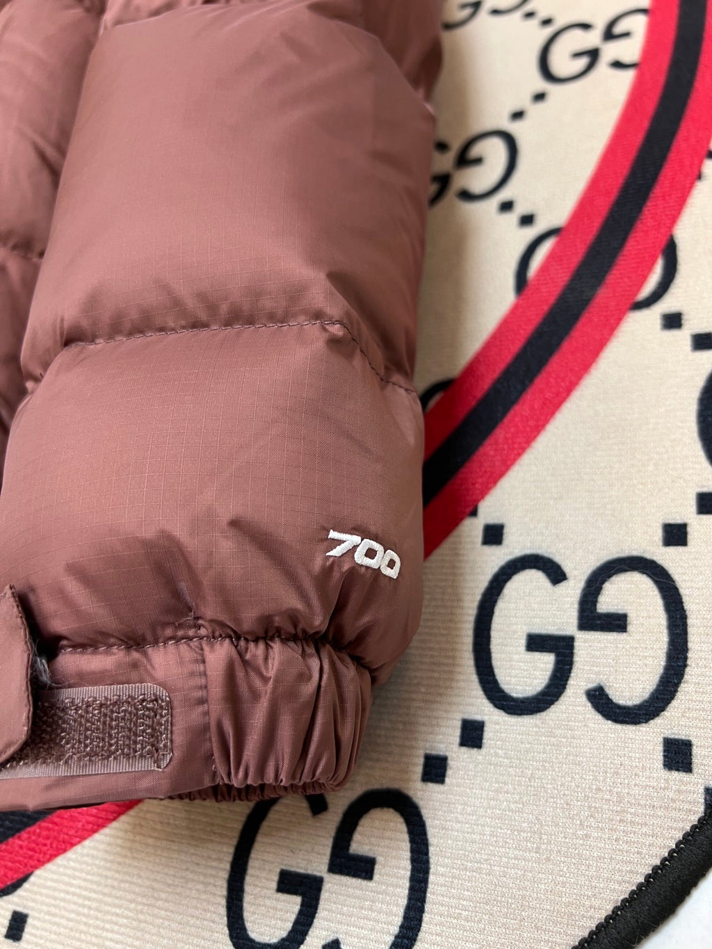 The North Face Brown Nuptse 700-Fill Down Jacket Burgundy Colorblock