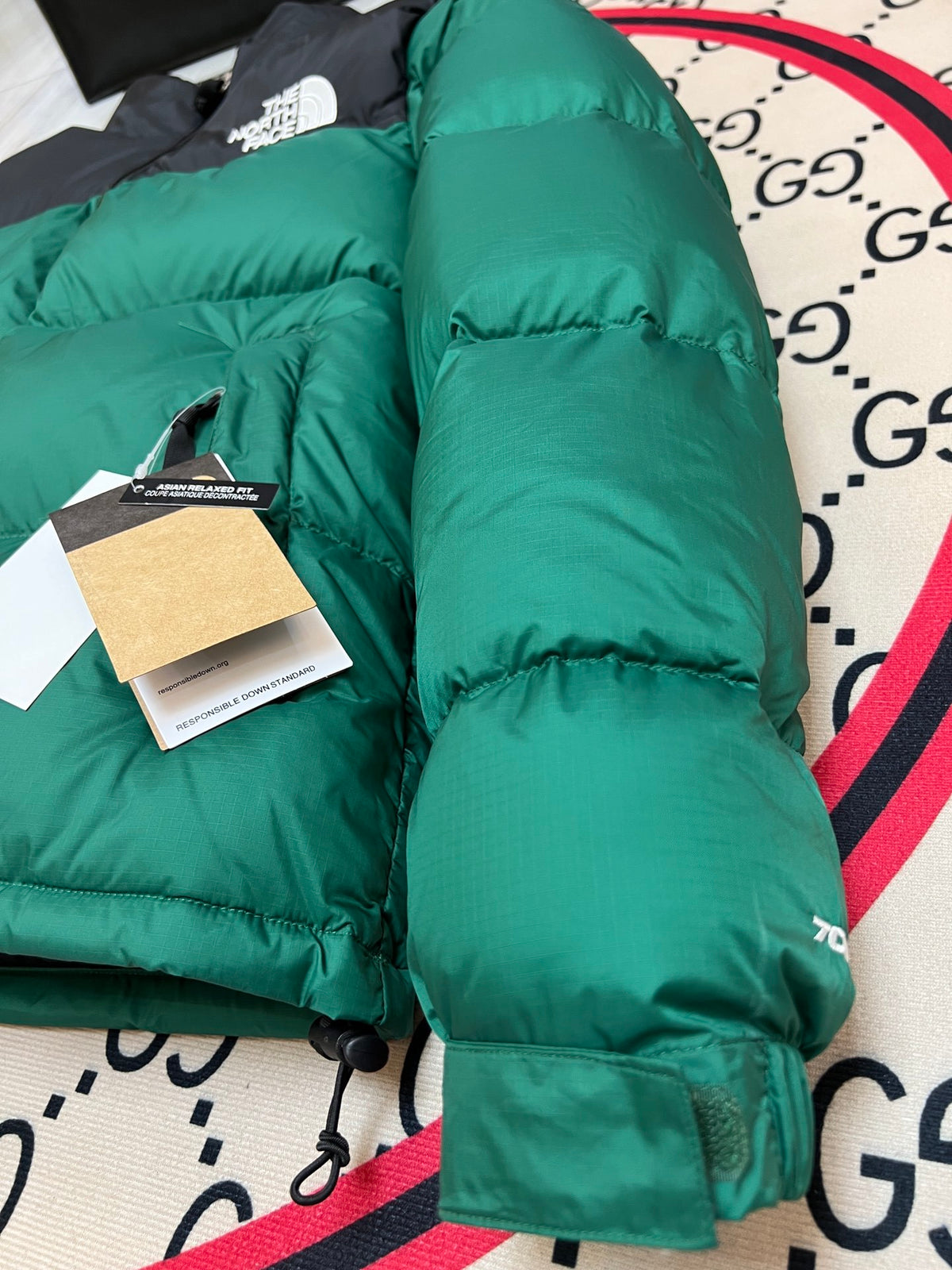 The North Face Green Nuptse 700-Fill Down Jacket Black Colorblock