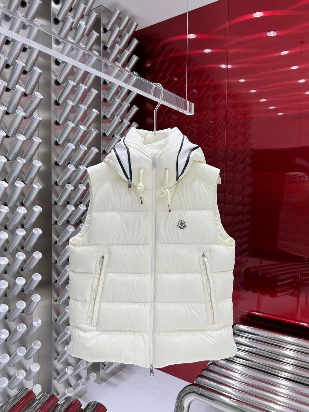 Moncler White Hooded Down Vest