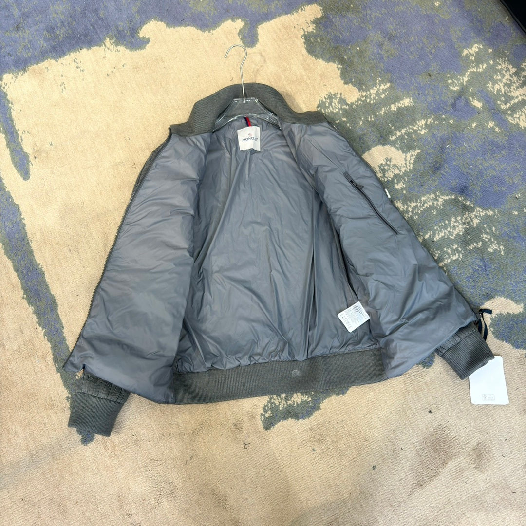 Moncler Grey Down Hybrid Knit Jacket Striped Sleeves