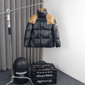 Moncler Black Glossy Down Jacket Camel Hood Gold Logo Zip