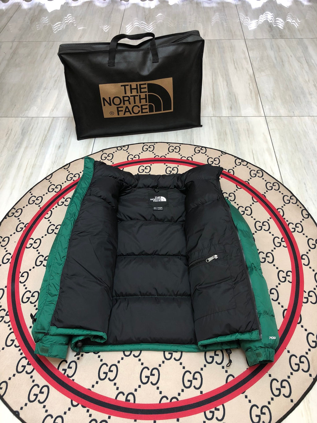 The North Face Green Nuptse 700-Fill Down Jacket Black Colorblock
