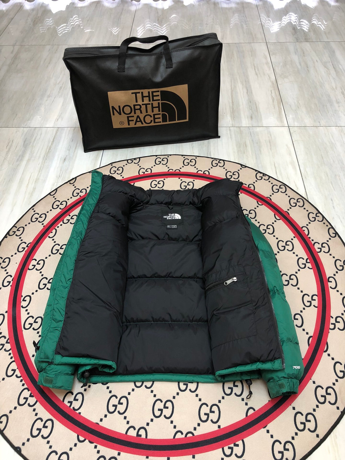 The North Face Green Nuptse 700-Fill Down Jacket Black Colorblock