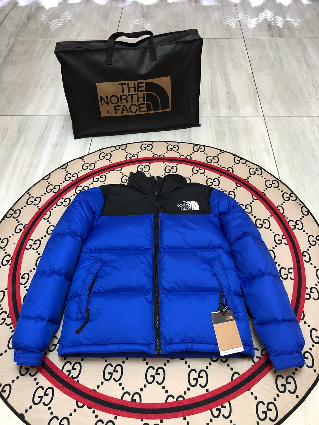 The North Face Blue Nuptse 700-Fill Down Jacket Black Colorblock