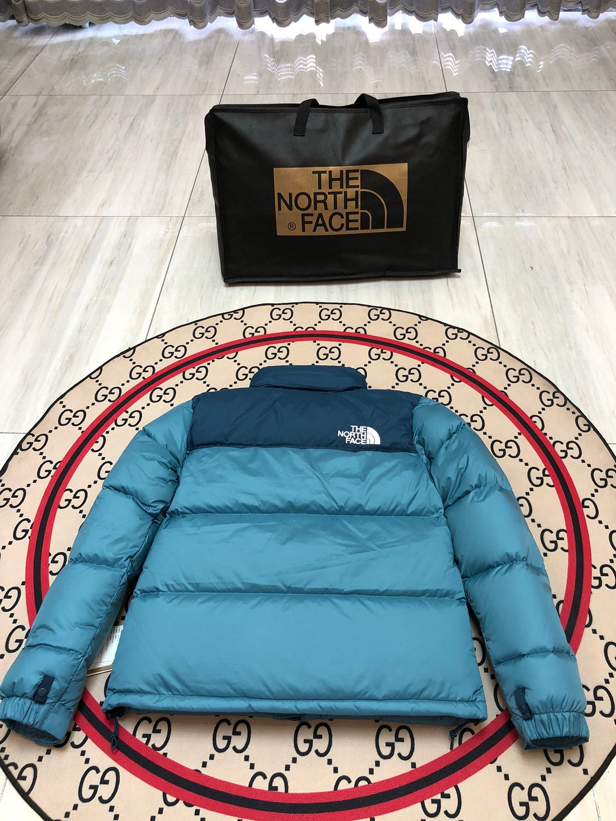 The North Face Teal Nuptse 700-Fill Hooded Down Jacket