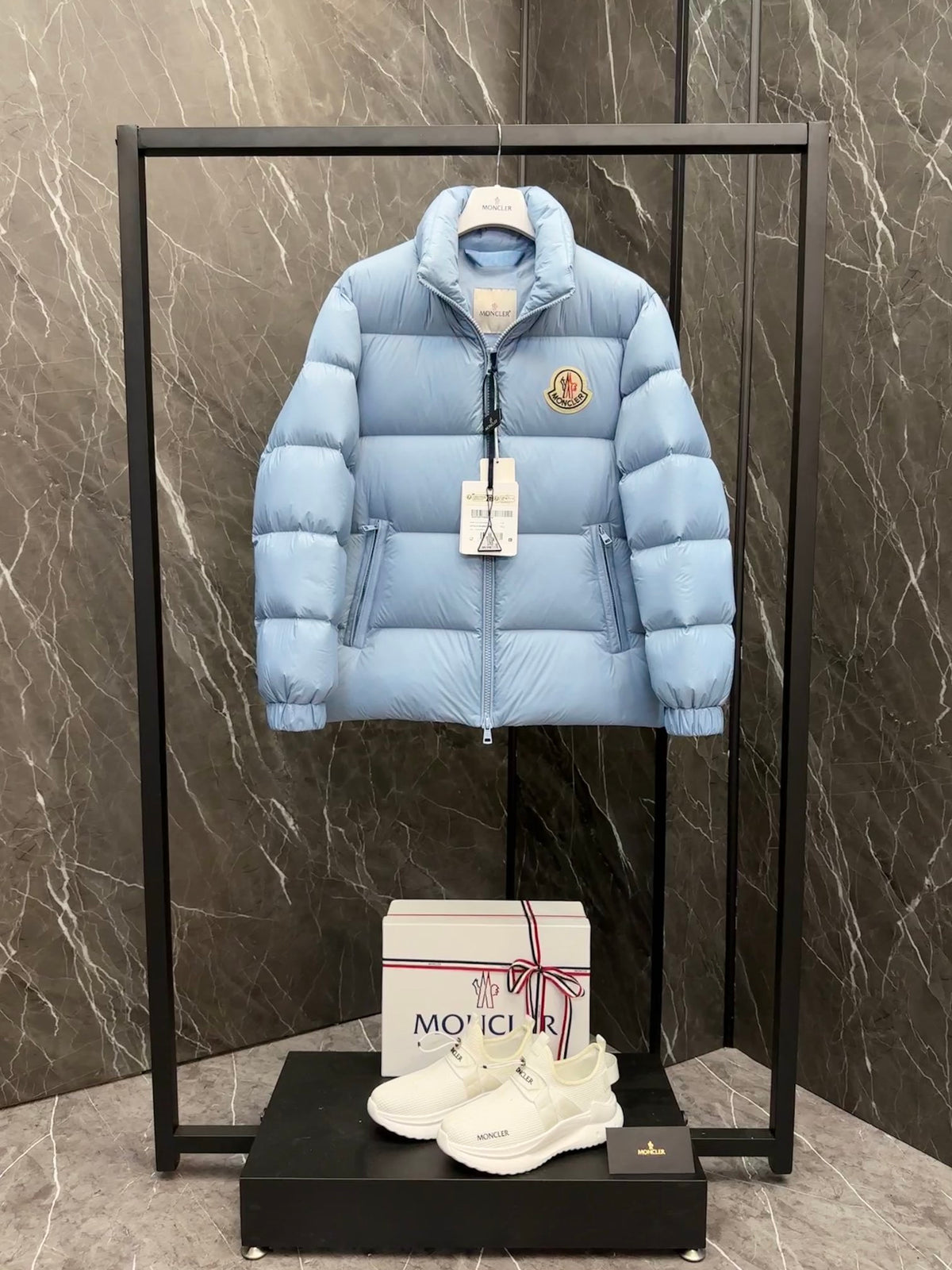 Moncler Powder Blue Short Quilted Down Jacket