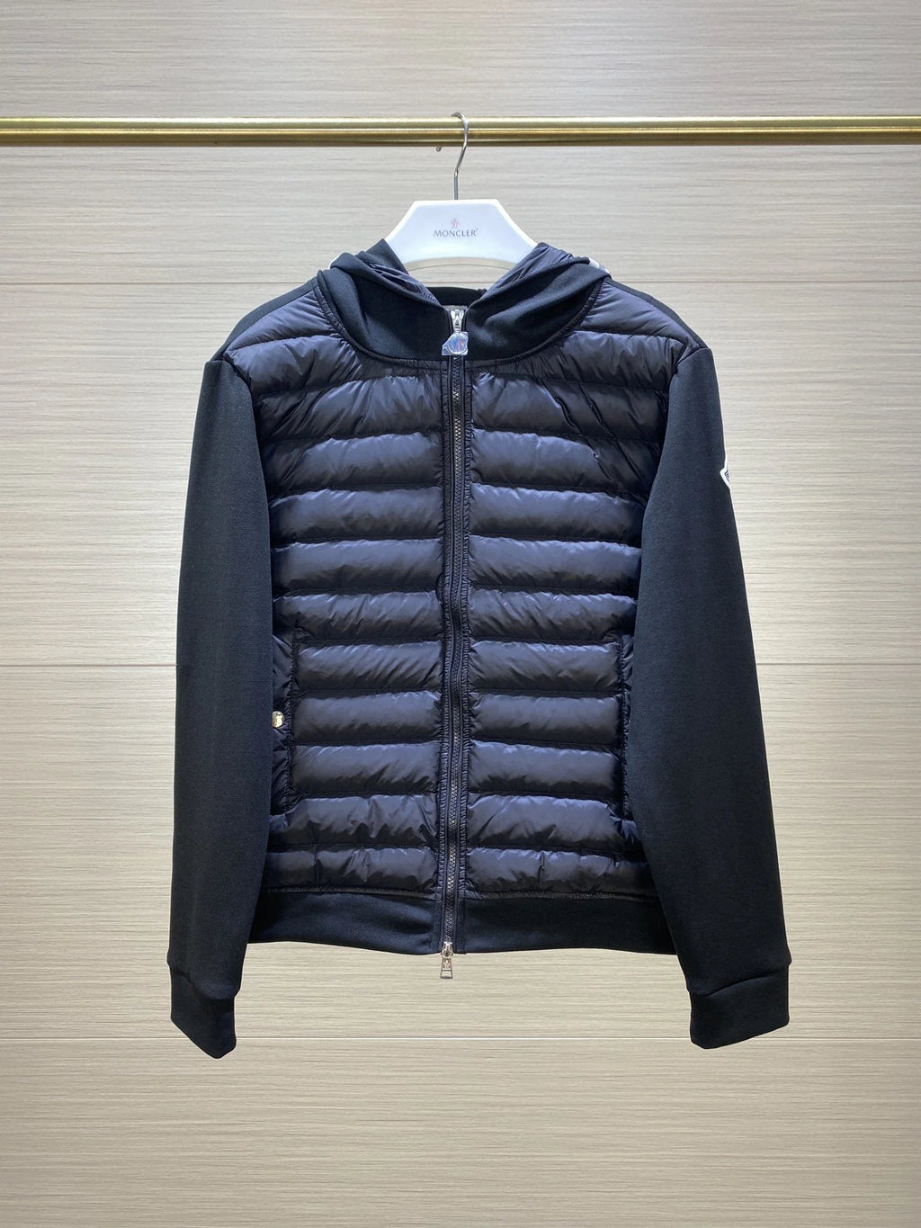 Moncler Black Hybrid Down Hoodie Jacket