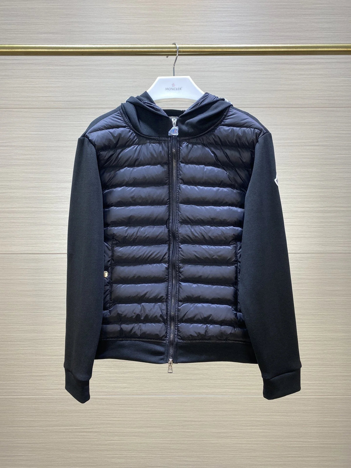 Moncler Black Hybrid Down Hoodie Jacket