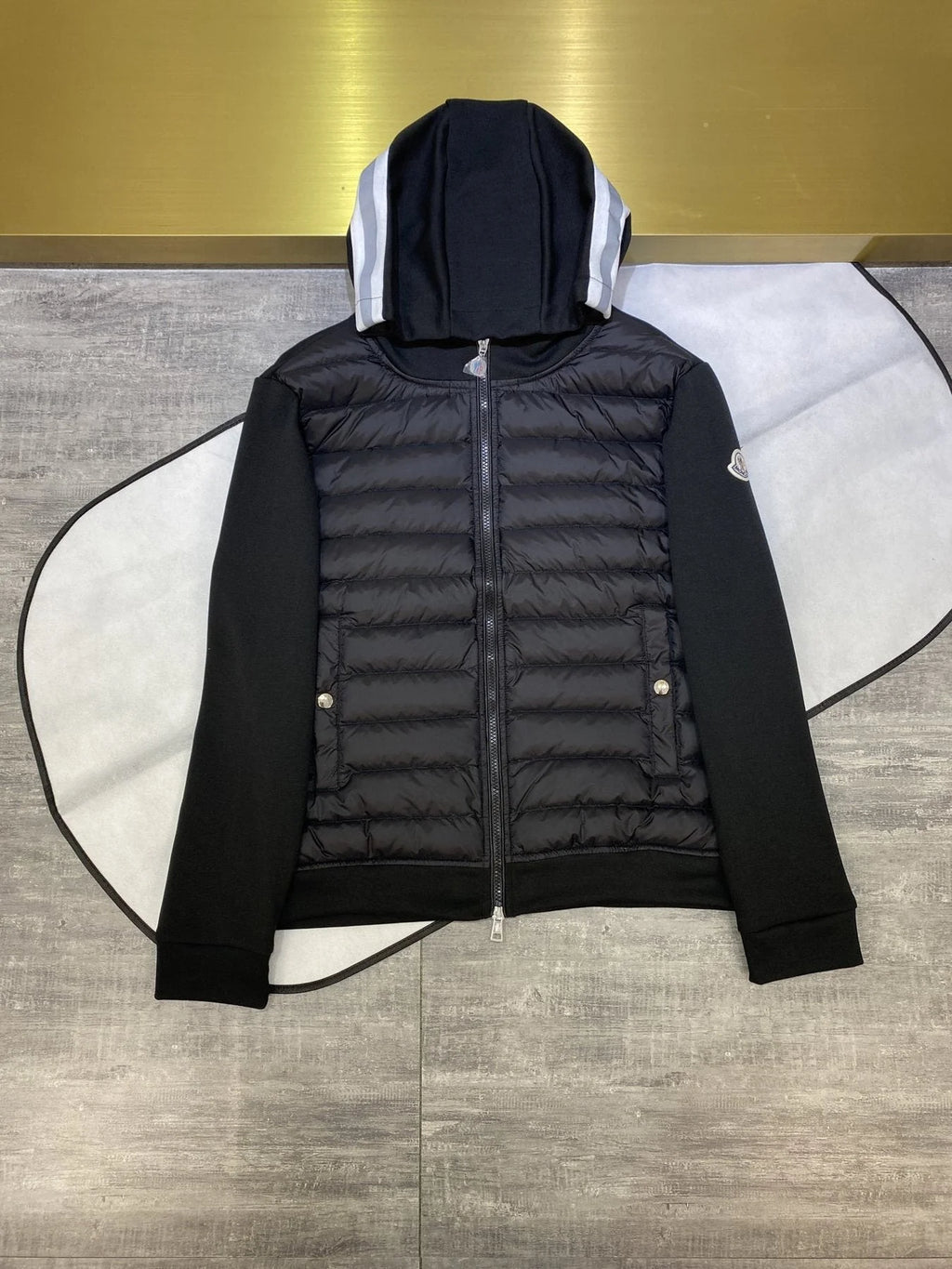 Moncler Black Hybrid Down Hoodie Jacket