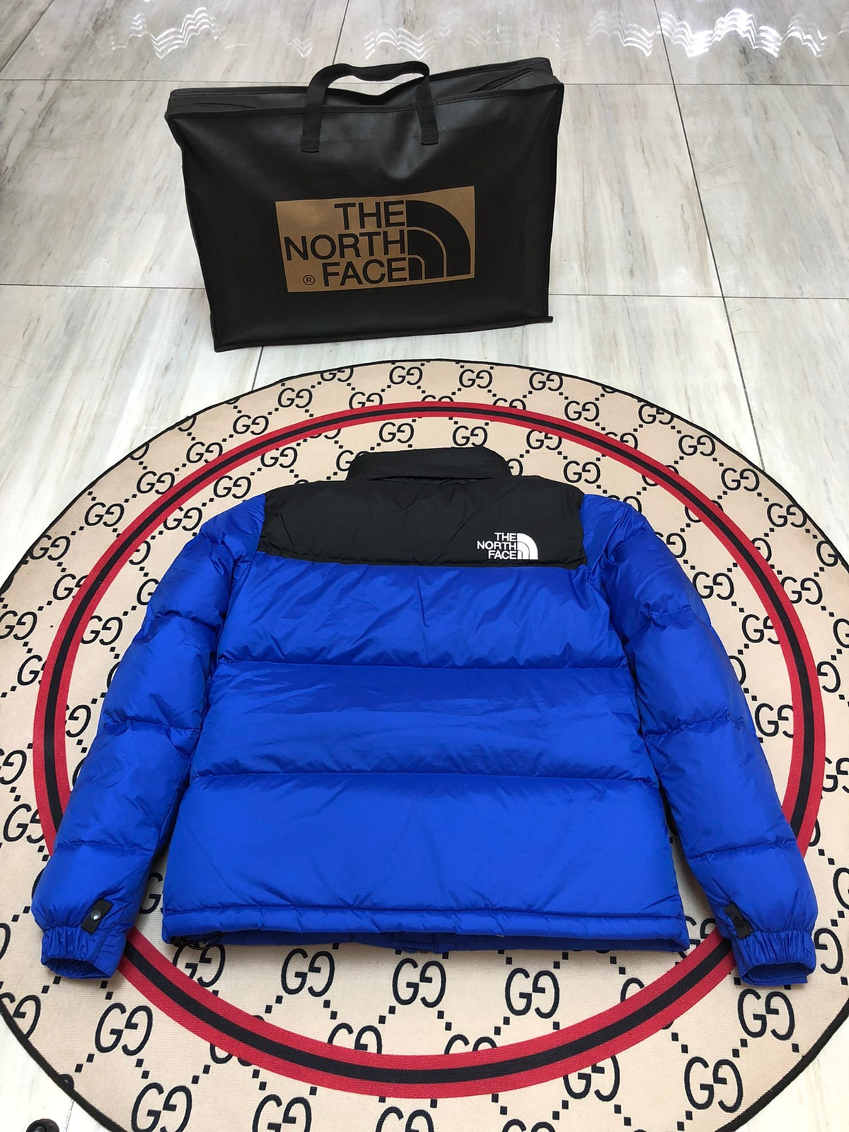 The North Face Blue Nuptse 700-Fill Down Jacket Black Colorblock