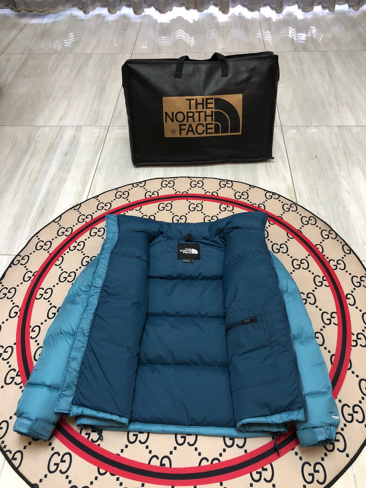 The North Face Teal Nuptse 700-Fill Hooded Down Jacket