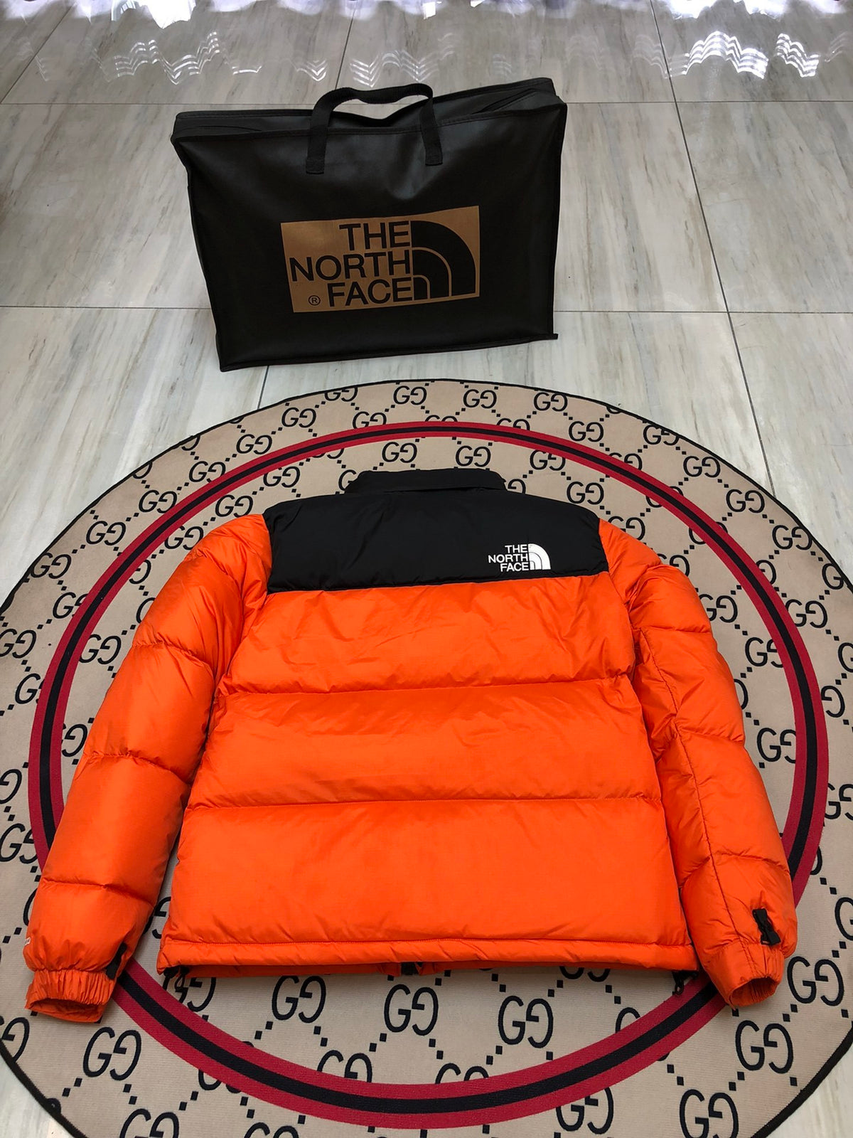 The North Face Orange Nuptse 700-Fill Down Jacket Black Colorblock