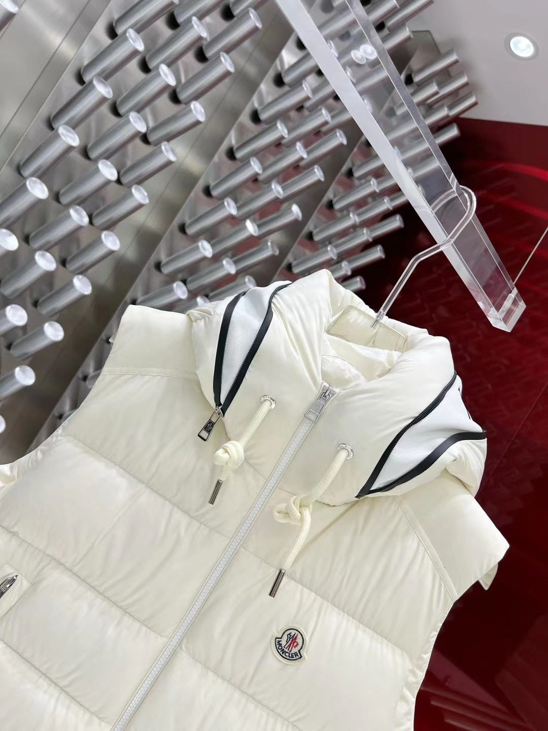 Moncler White Hooded Down Vest