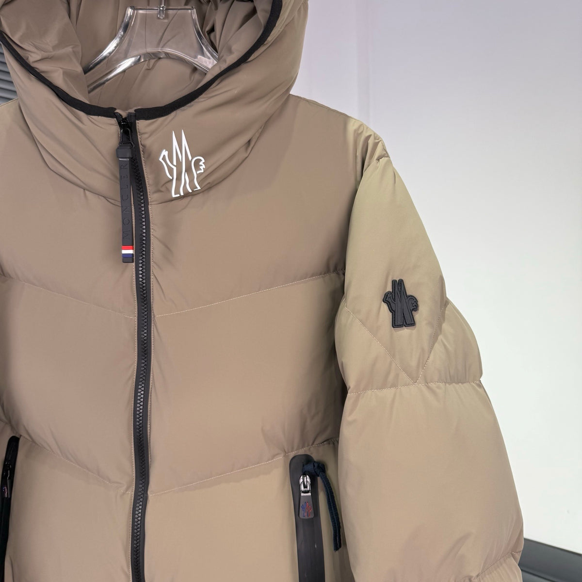 Day-Namic Khaki Diagonal Baffle Hooded Down Jacket