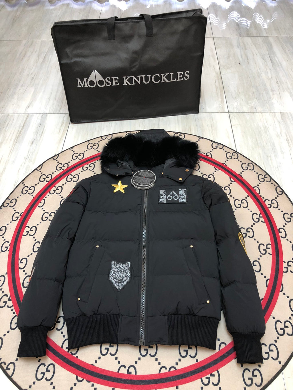 Moose Knuckles Black Ballistic Parka Black Fur Badge Edition