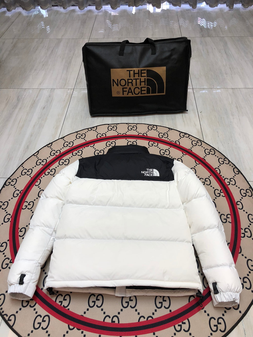 The North Face White Nuptse 700-Fill Down Jacket Black Colorblock
