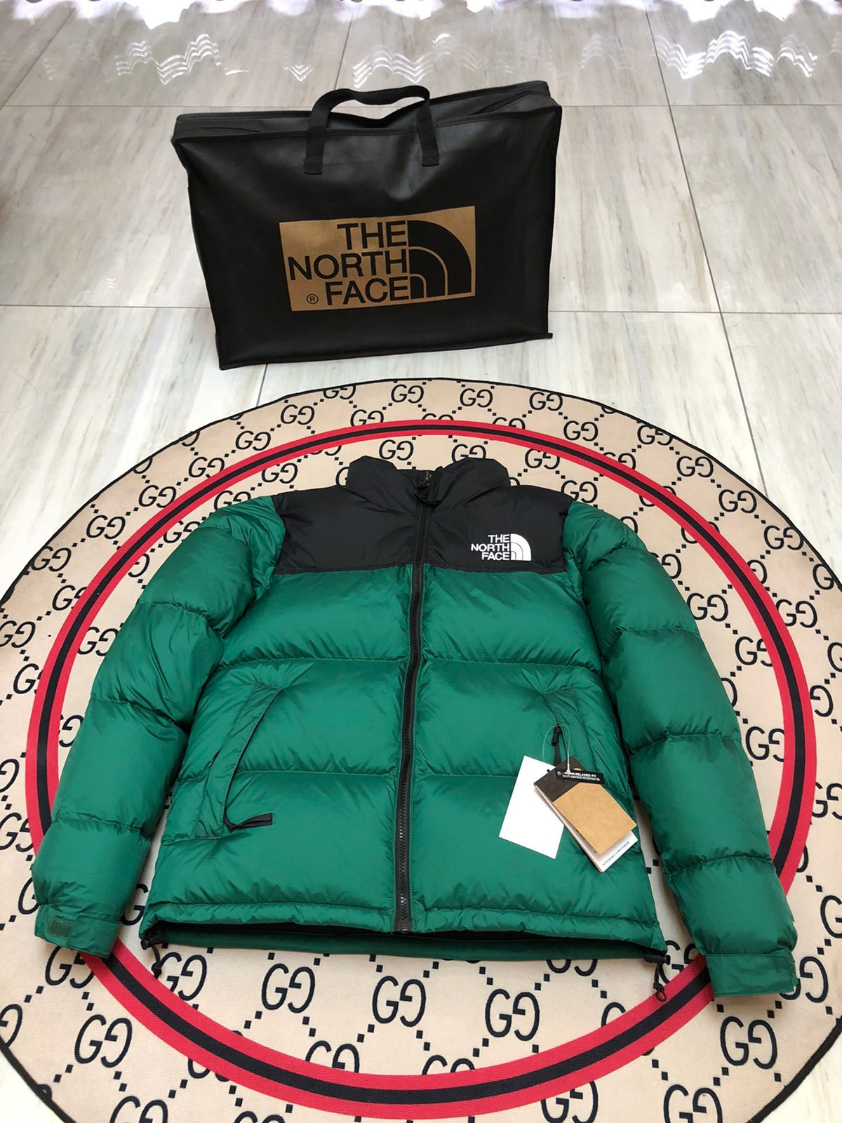 The North Face Green Nuptse 700-Fill Down Jacket Black Colorblock