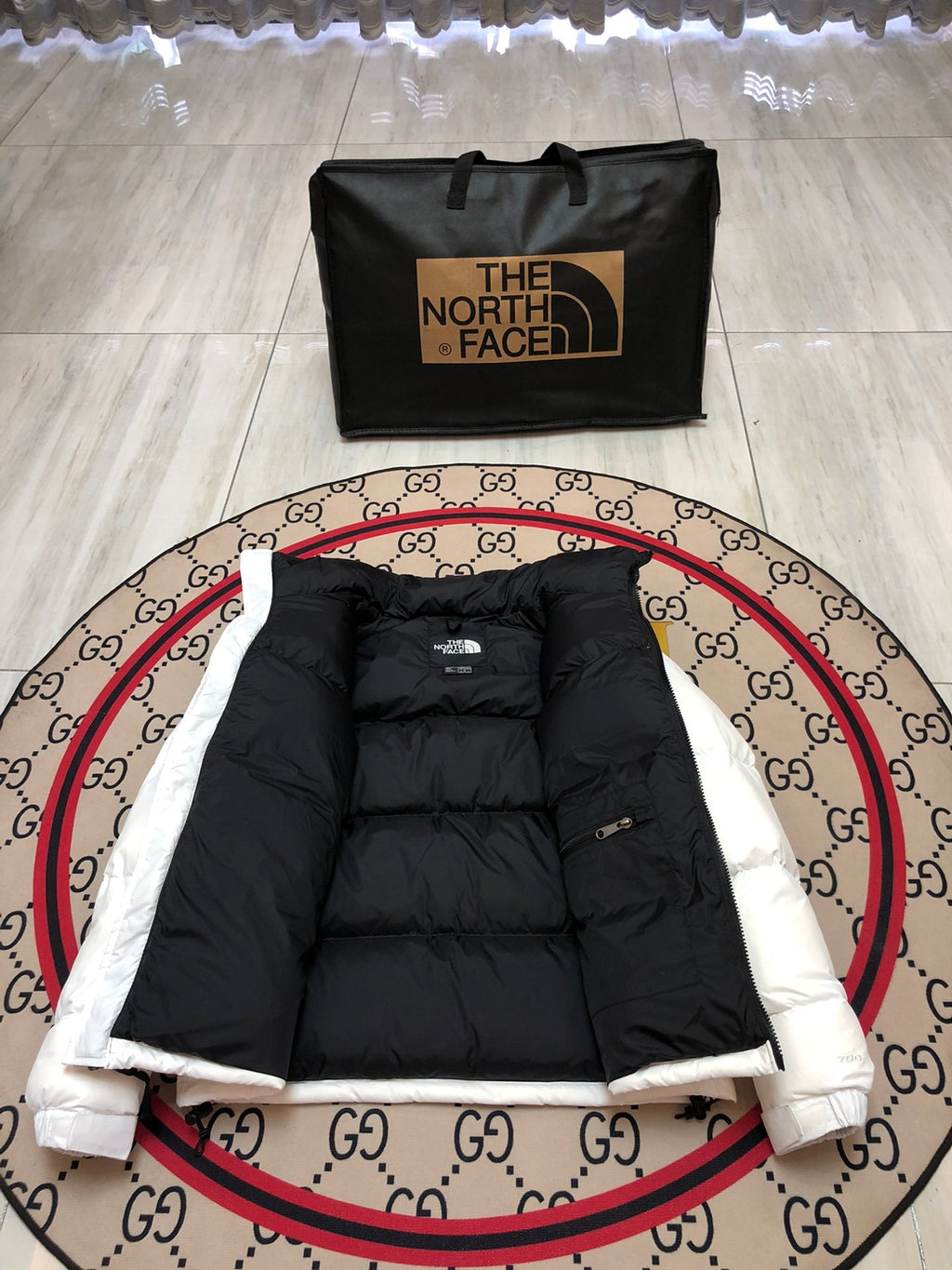 The North Face White Nuptse 700-Fill Down Jacket Black Colorblock