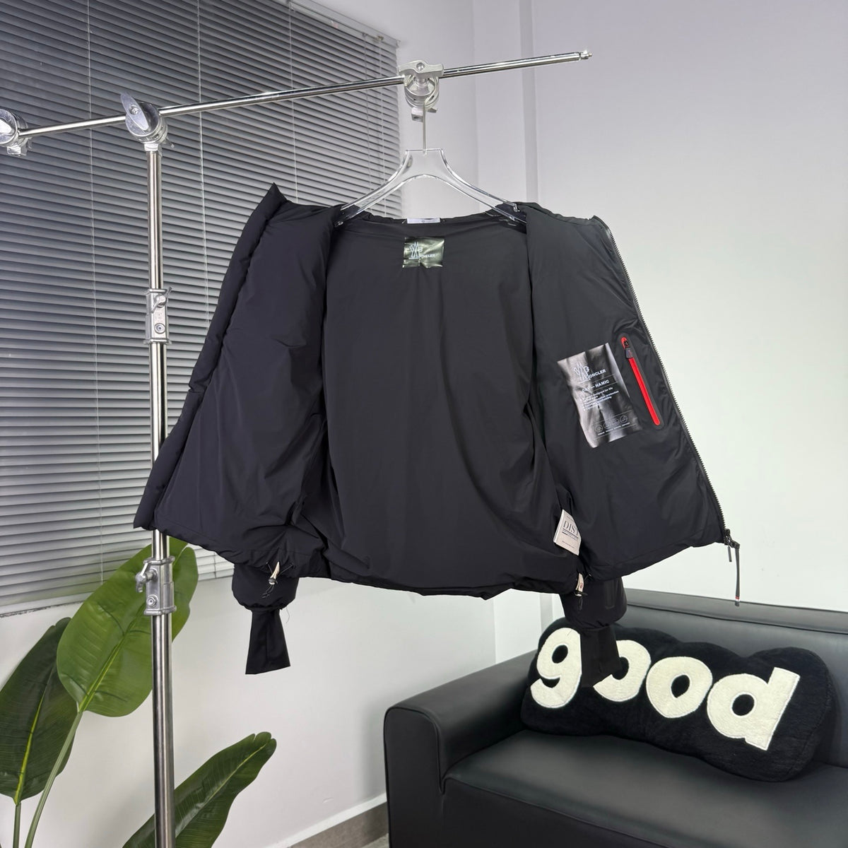Day-Namic Black Diagonal Baffle Hooded Down Jacket