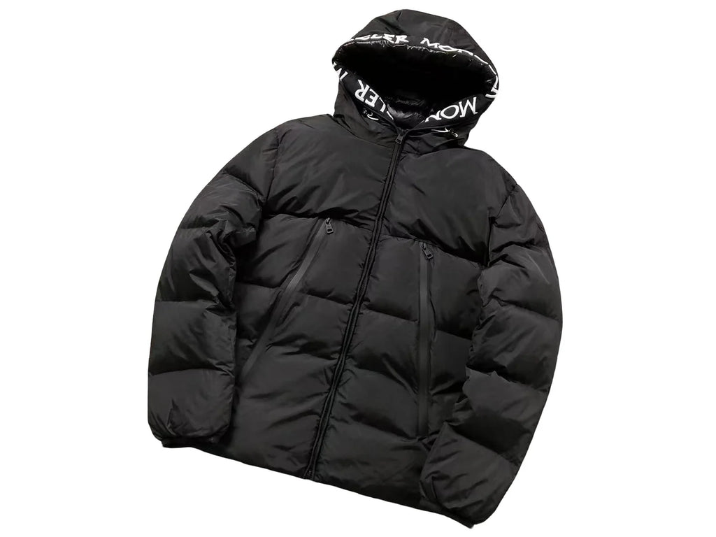 Moncler Black Matte Logo Hood Down Puffer Jacket