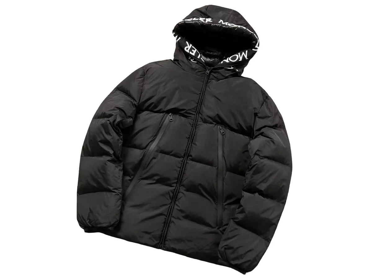 Moncler Black Matte Logo Hood Down Puffer Jacket