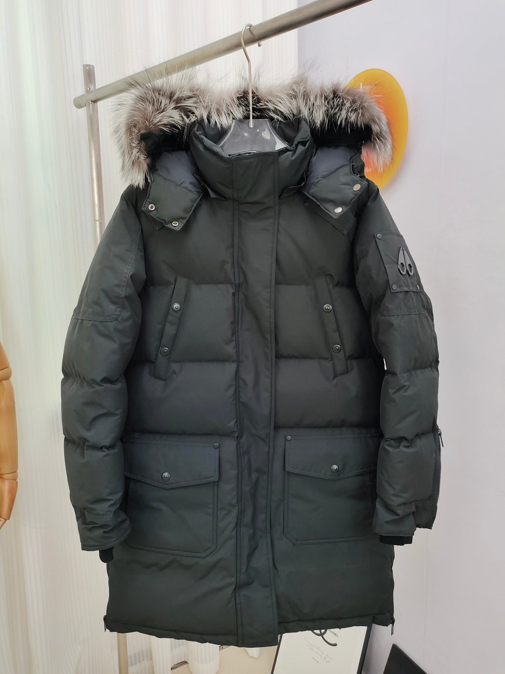 Moose Knuckles Black 3Q Down Parka with Raccoon Fur Trim