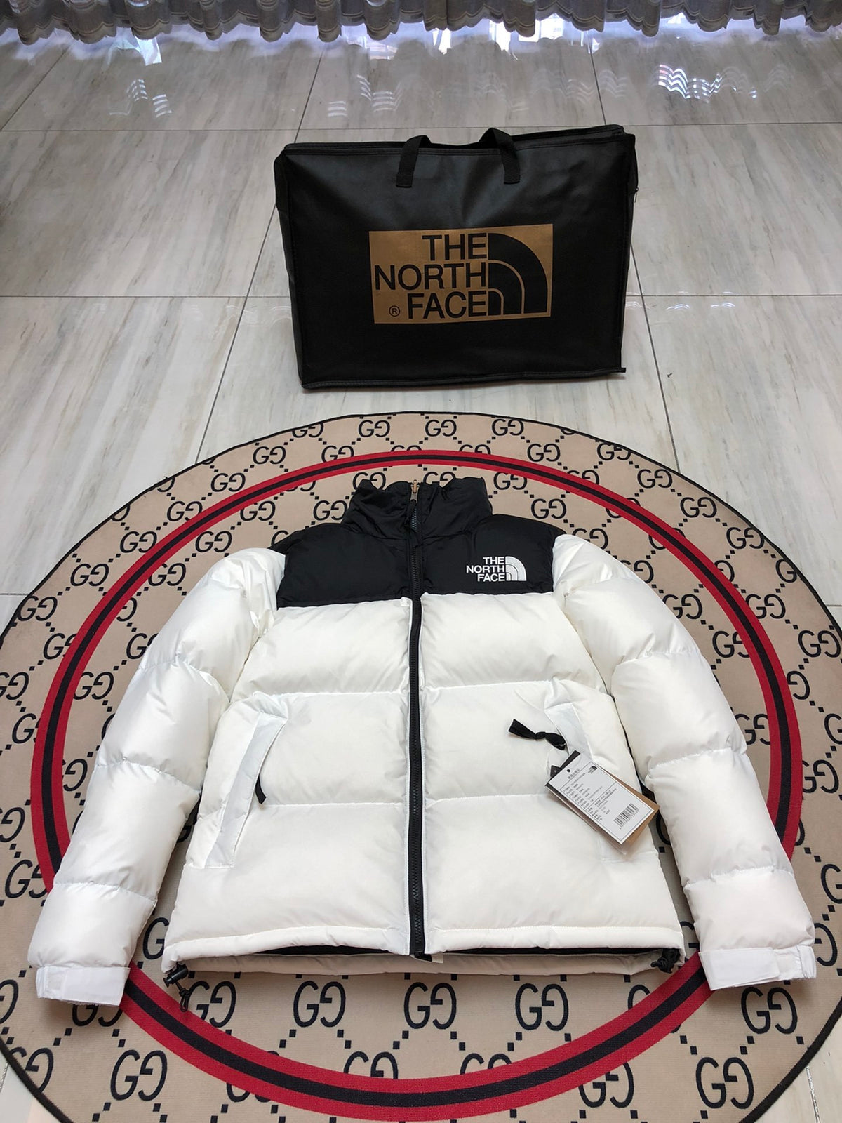The North Face White Nuptse 700-Fill Down Jacket Black Colorblock