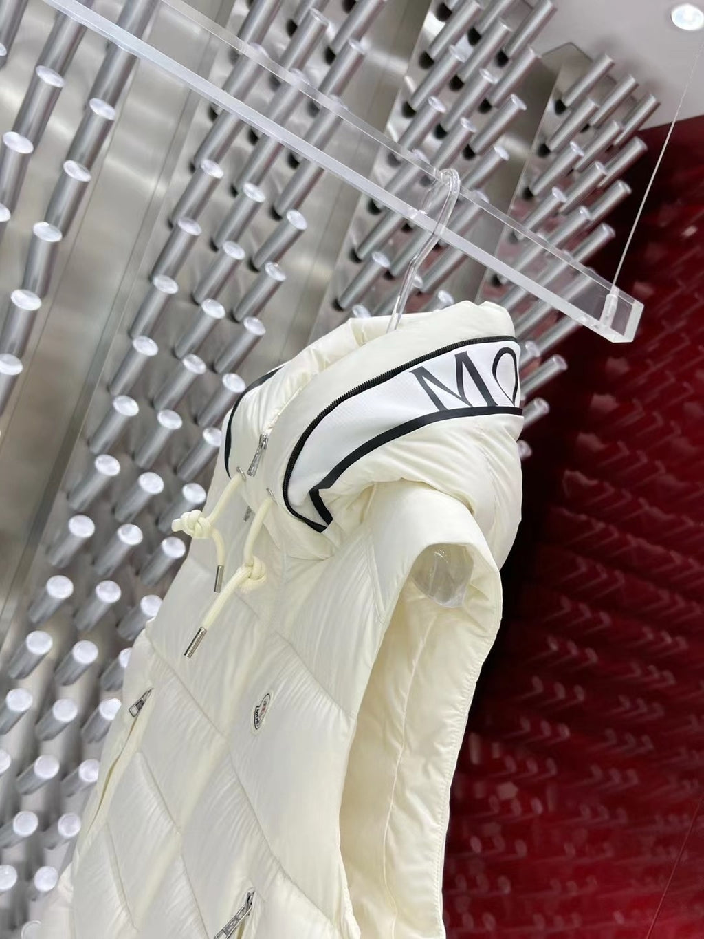 Moncler White Hooded Down Vest
