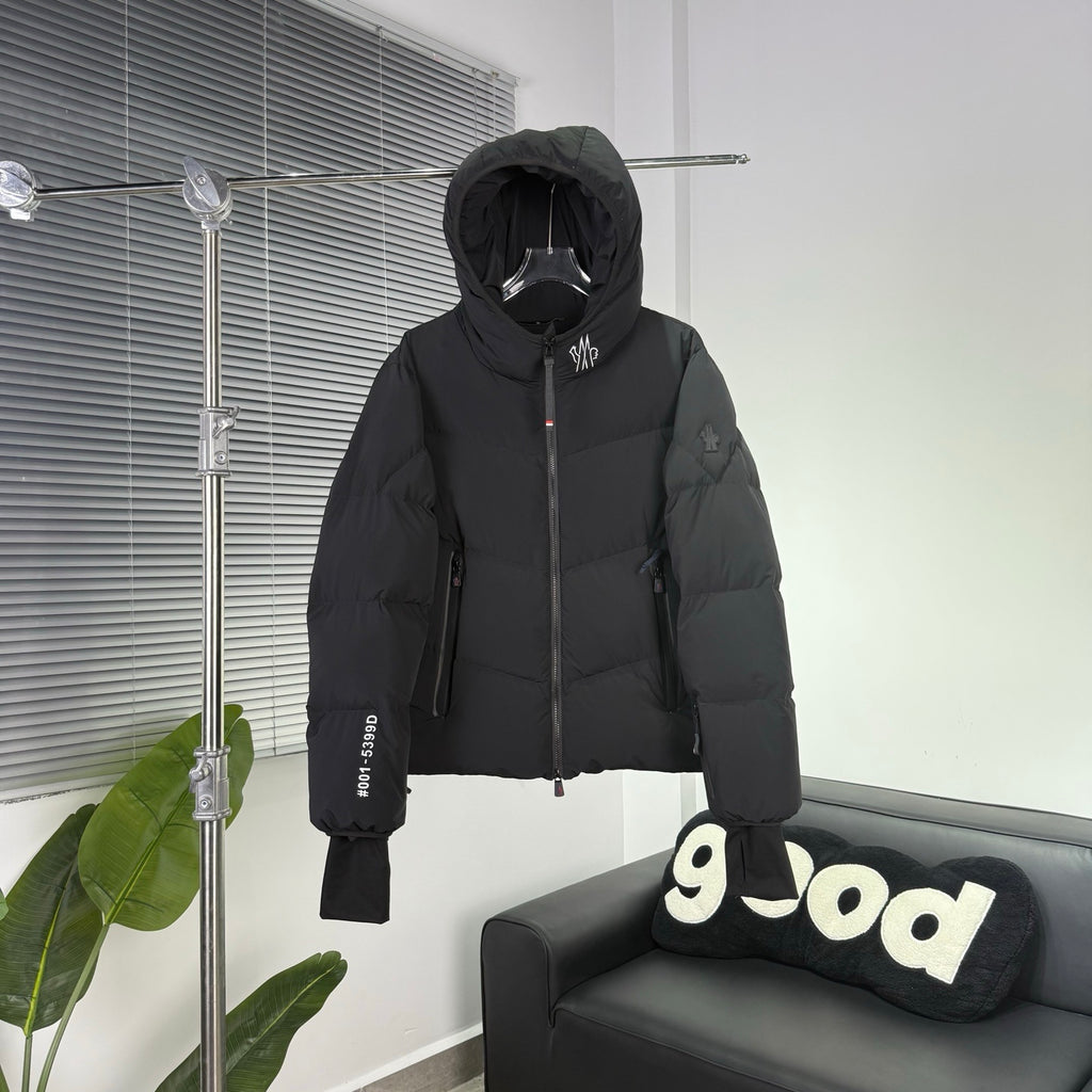 Day-Namic Black Diagonal Baffle Hooded Down Jacket