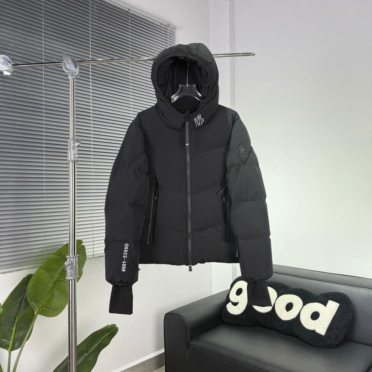 Day-Namic Black Diagonal Baffle Hooded Down Jacket