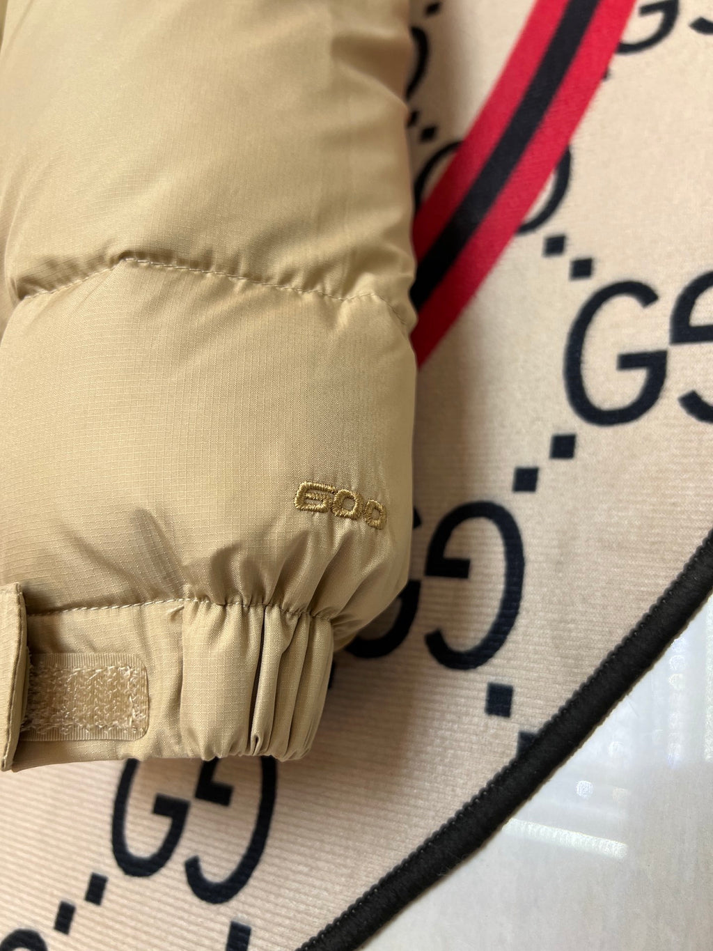 The North Face Cream Nuptse 700-Fill Down Jacket Tan Colorblock