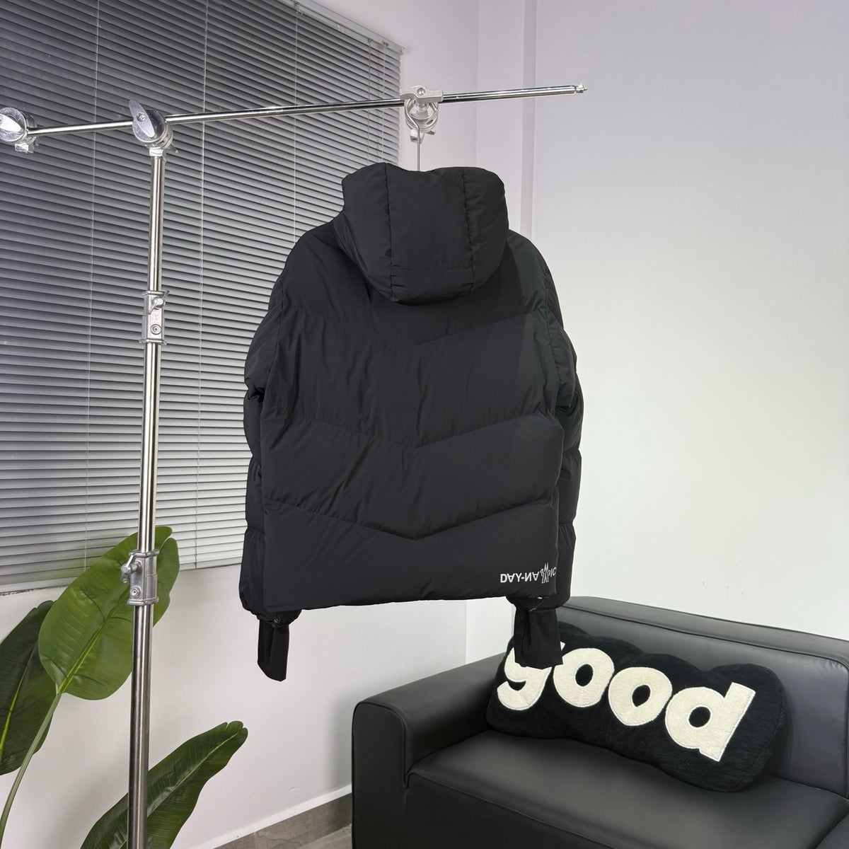 Day-Namic Black Diagonal Baffle Hooded Down Jacket