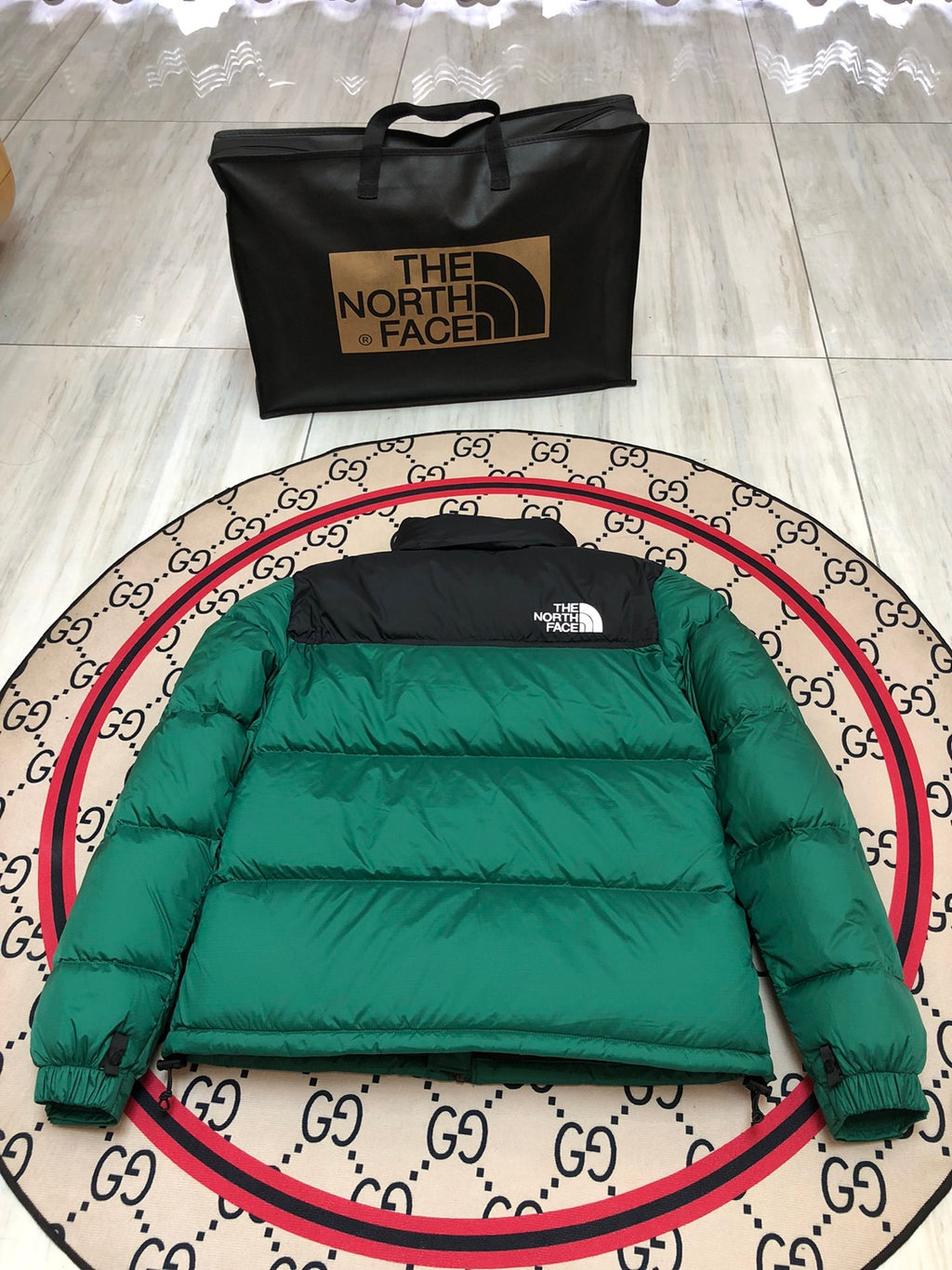 The North Face Green Nuptse 700-Fill Down Jacket Black Colorblock