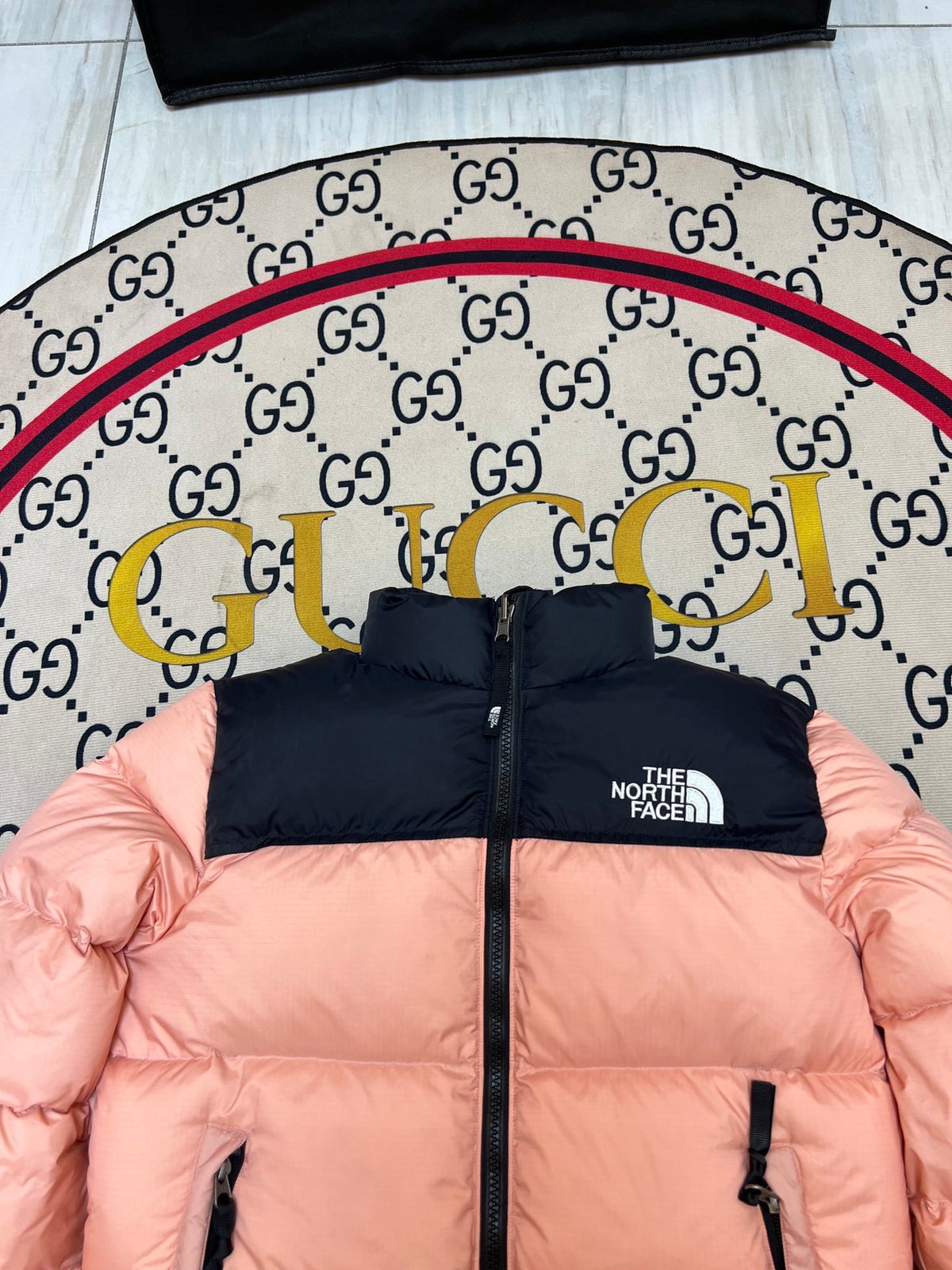 The North Face Pink Nuptse 700-Fill Down Jacket Black Colorblock