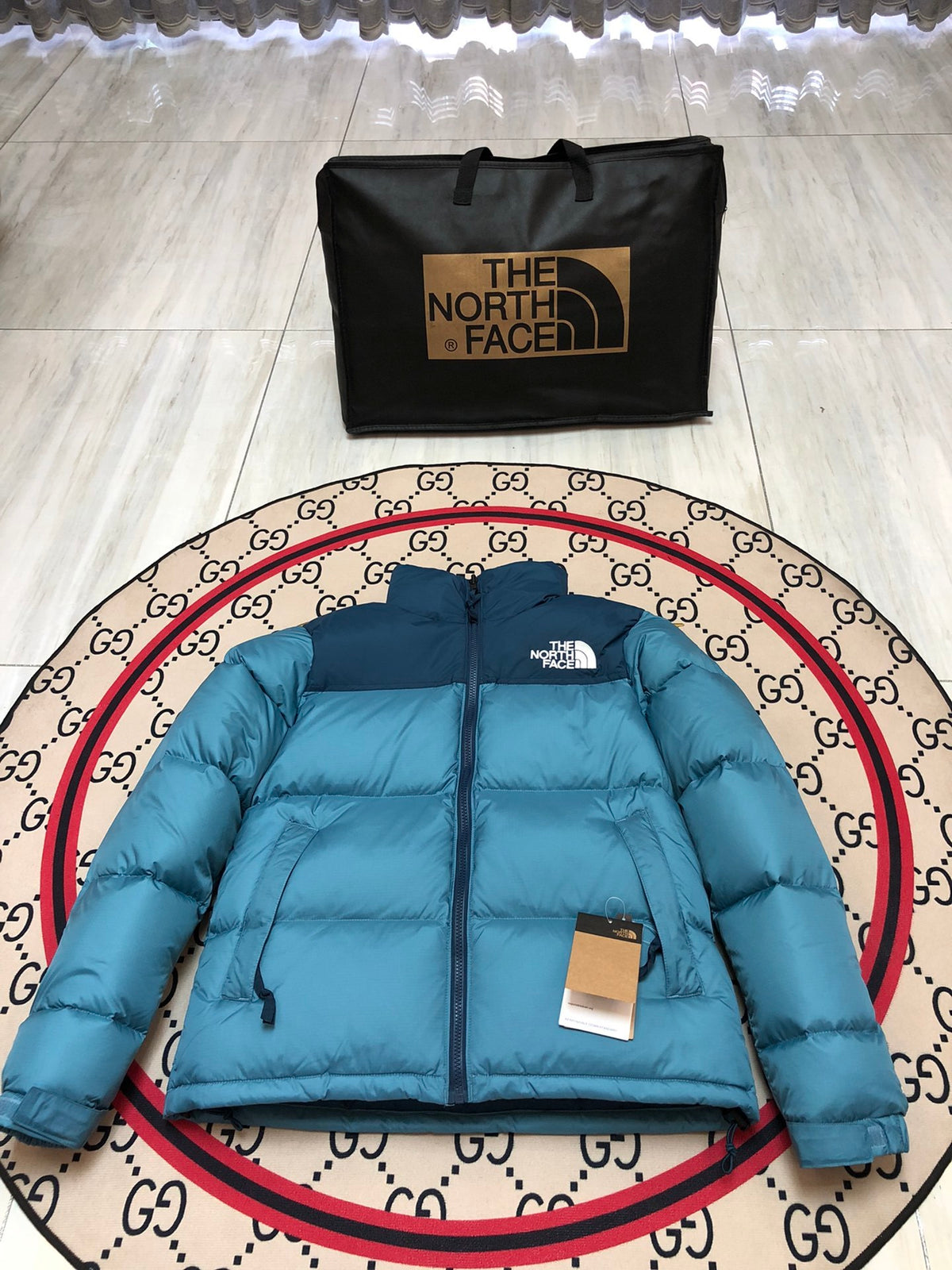 The North Face Teal Nuptse 700-Fill Hooded Down Jacket