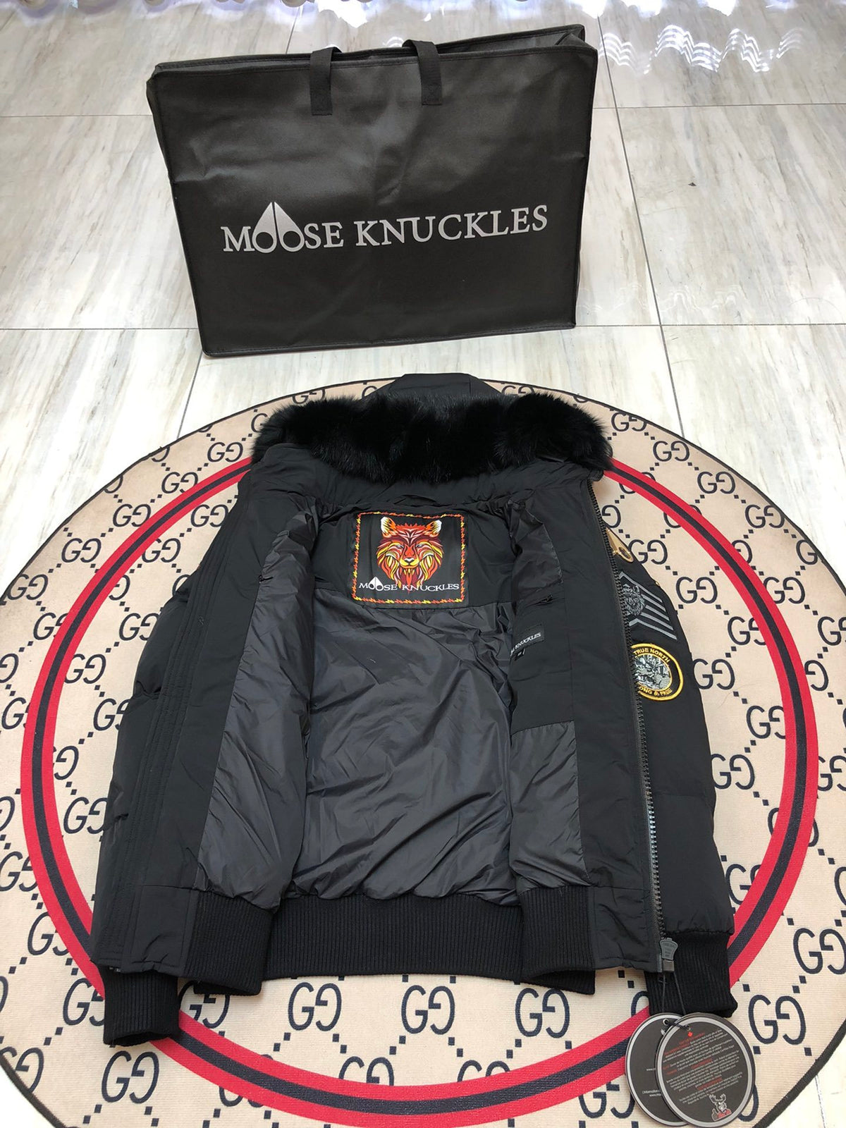 Moose Knuckles Black Ballistic Parka Black Fur Badge Edition