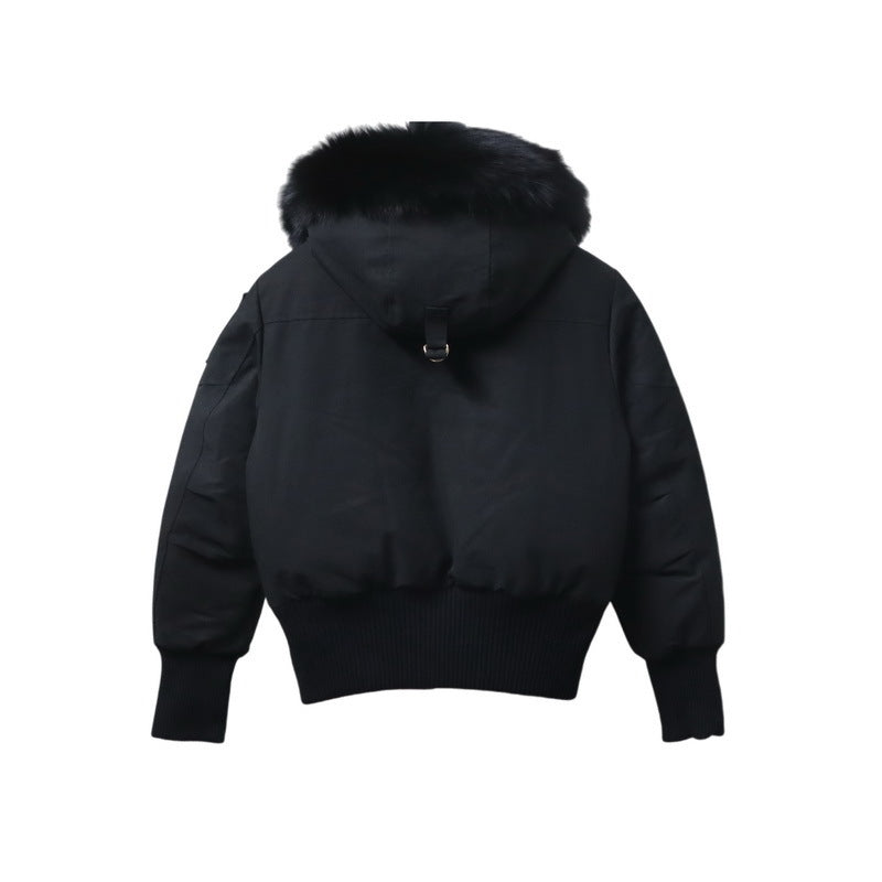 Moose Knuckles Black Ballistic Bomber Jacket with Fur Trim